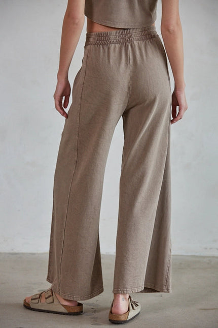 Knit Cotton Garment Dye Wide Leg Pants Mocha