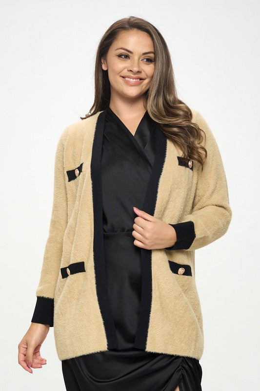 Knit Open Front Cardigan with Pockets-1