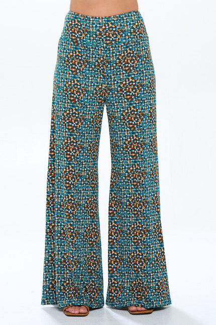 Knit Print Wide Leg Pants with Thick Waistband-0