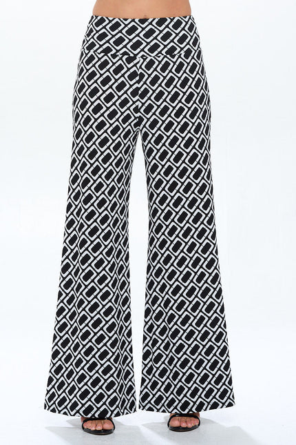 Knit Print Wide Leg Pants with Thick Waistband-0