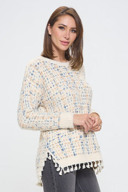 Knit Tweed Tweed Sweater with Fringes-1