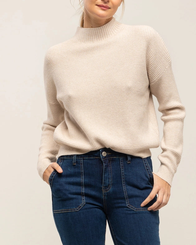 Knit sweater with Perkins neck texture