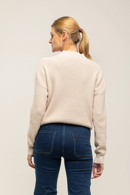 Knit sweater with Perkins neck texture  ECRU