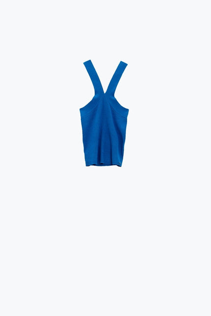 Knitted Cross Front Cropped Top in Blue