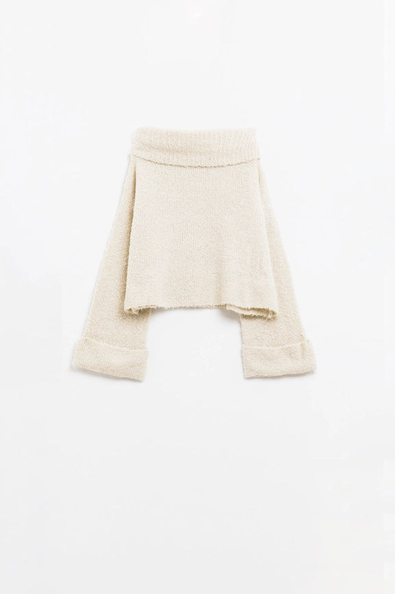 Knitted Fluffy High Neck Sweater in Cream