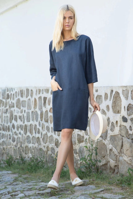 Kyoto Boat Neck Linen Oversized Dress