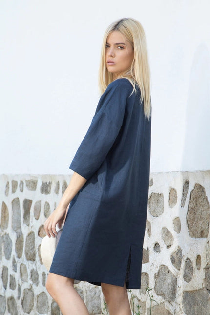 Kyoto Boat Neck Linen Oversized Dress