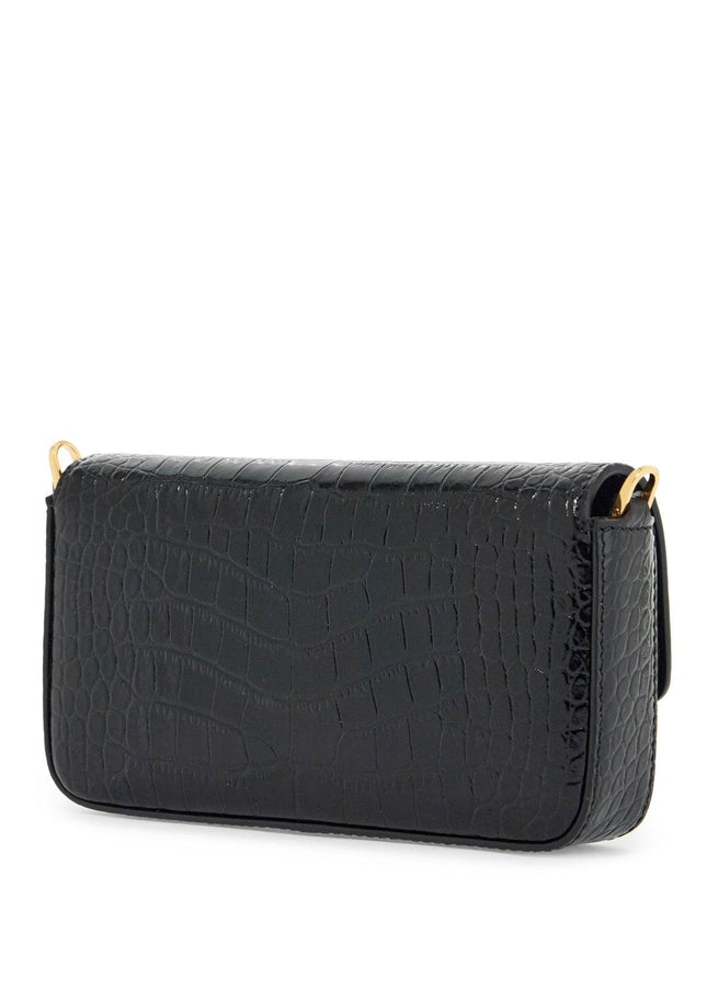 Tom Ford mini crossbody bag in black calf leather with crocodile effect