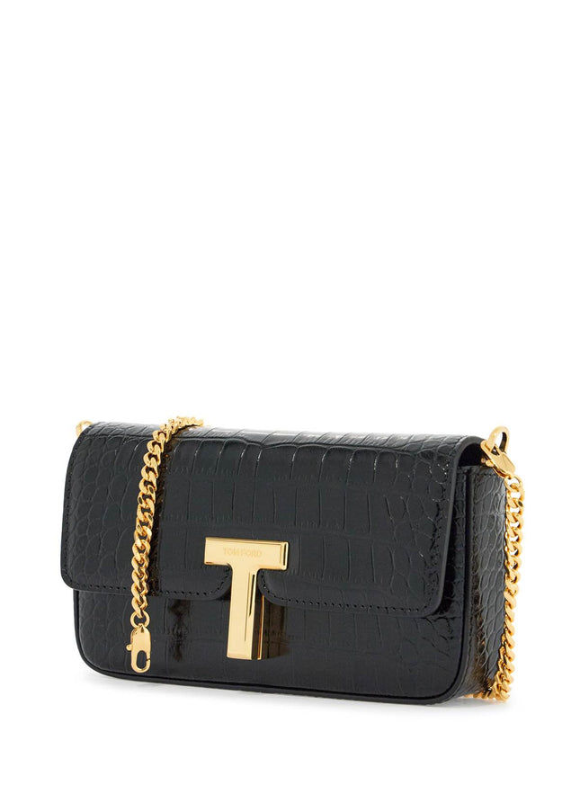 Tom Ford mini crossbody bag in black calf leather with crocodile effect