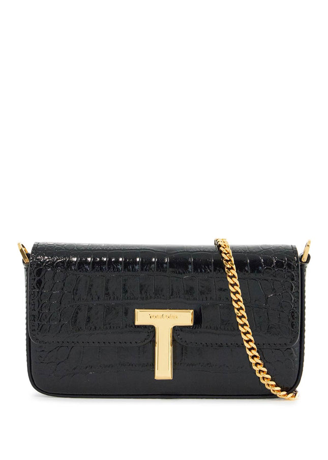 Tom Ford mini crossbody bag in black calf leather with crocodile effect