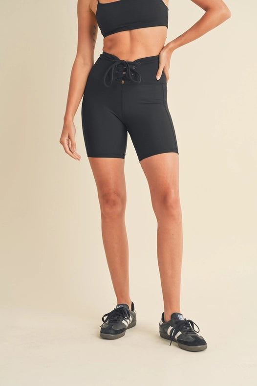 Lace Up Biker Shorts Black