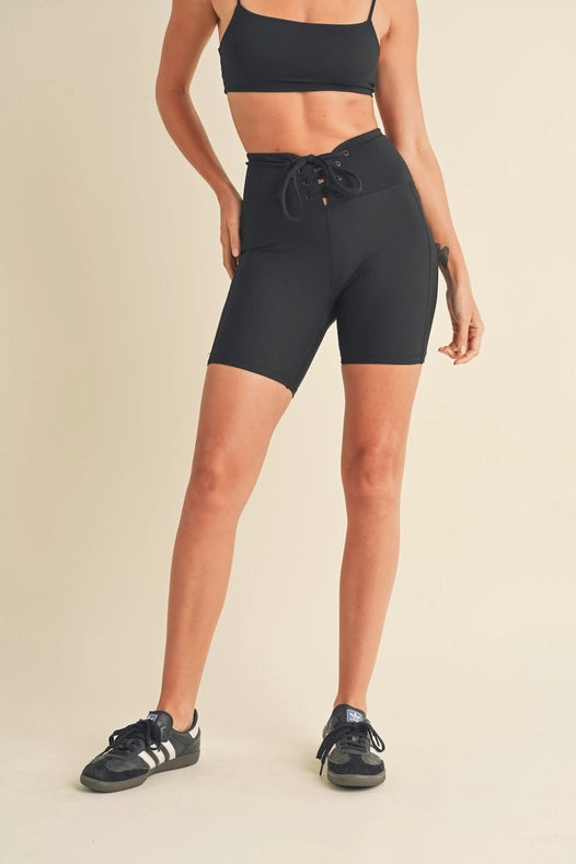 Lace Up Biker Shorts Black