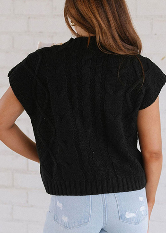 Lace-Up Mock Neck Short Sleeve Sweater