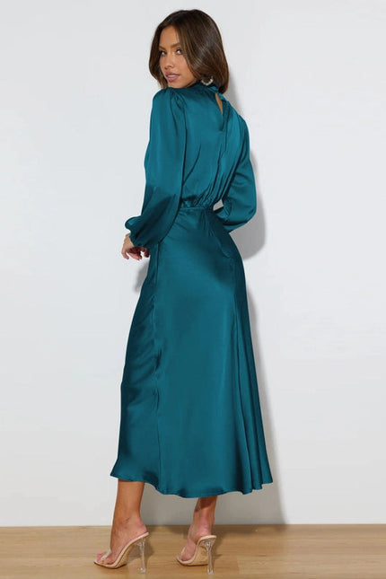 Ladies Elegant Satin Party Daily Midi Dress Gqtg Lake Blue