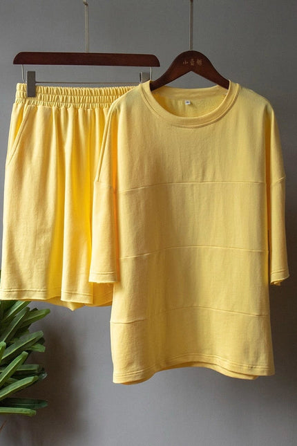 Ladies Half Sleeves Top and Shorts Set Yellow