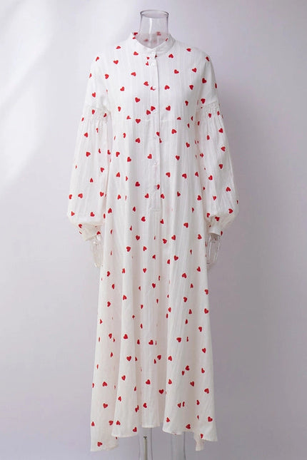 Ladies Heart Print Long Sleeves Maxi Dress