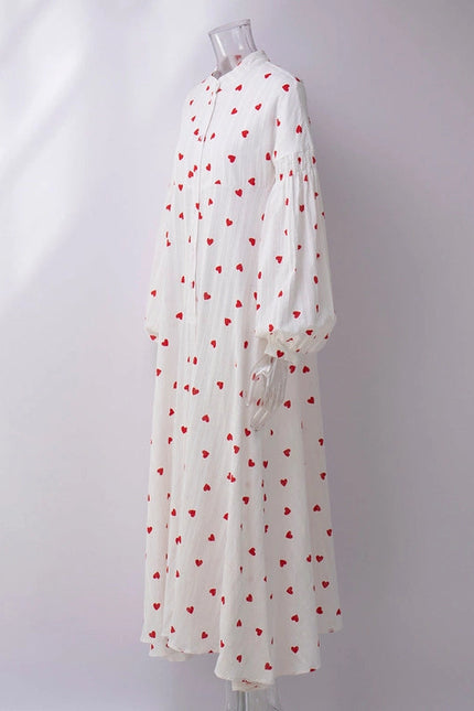 Ladies Heart Print Long Sleeves Maxi Dress