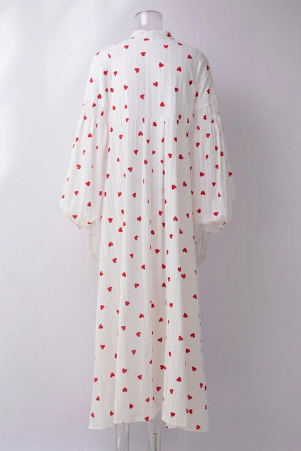 Ladies Heart Print Long Sleeves Maxi Dress