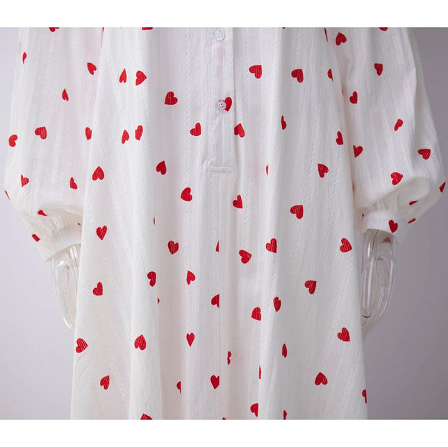 Ladies Heart Print Long Sleeves Maxi Dress