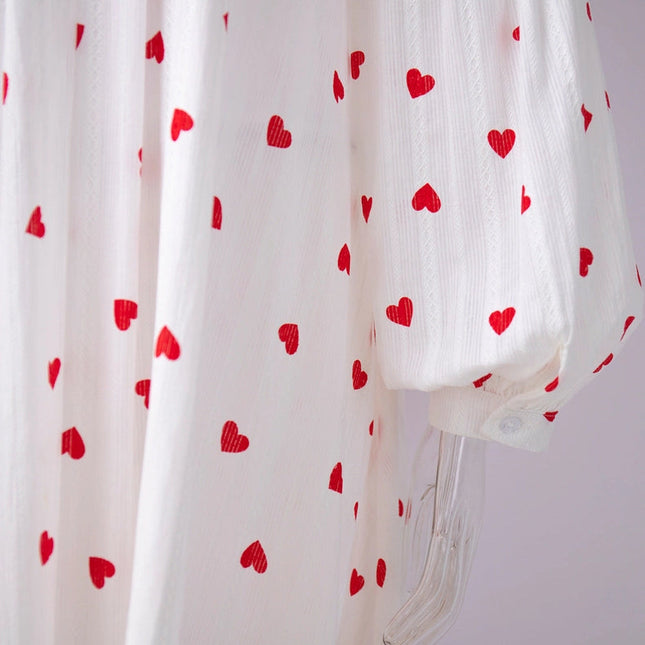 Ladies Heart Print Long Sleeves Maxi Dress