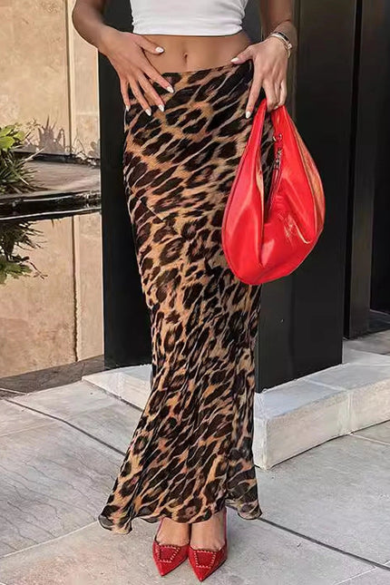 Ladies Leopard Print Mermaid Hem Skirt