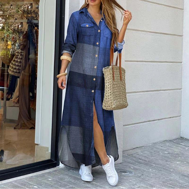 Ladies Plaid Shirt Feeling Relaxed Daily Long Dress