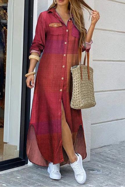 Ladies Plaid Shirt Feeling Relaxed Daily Long Dress