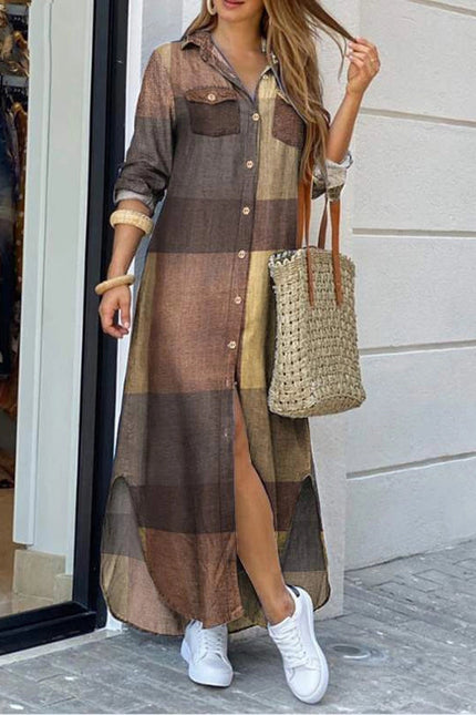 Ladies Plaid Shirt Feeling Relaxed Daily Long Dress