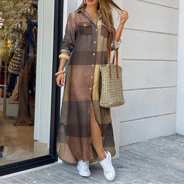 Ladies Plaid Shirt Feeling Relaxed Daily Long Dress