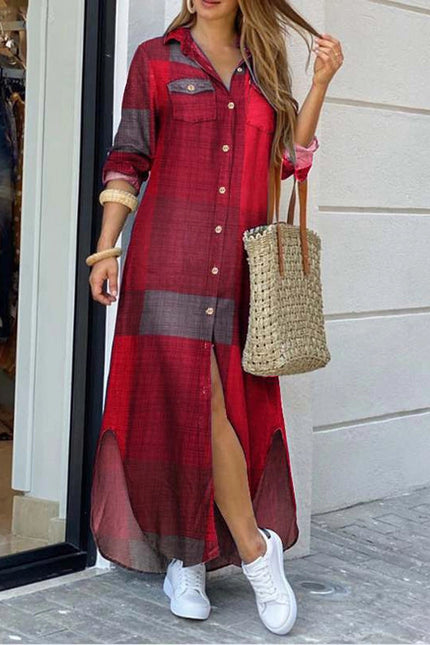 Ladies Plaid Shirt Feeling Relaxed Daily Long Dress