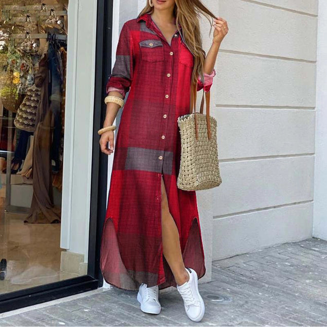 Ladies Plaid Shirt Feeling Relaxed Daily Long Dress