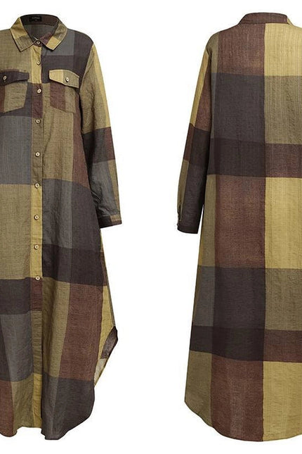 Ladies Plaid Shirt Feeling Relaxed Daily Long Dress