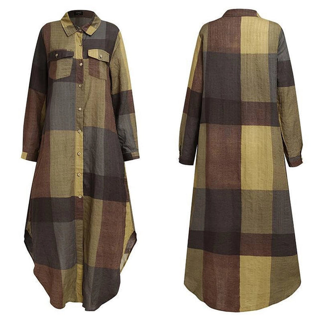 Ladies Plaid Shirt Feeling Relaxed Daily Long Dress