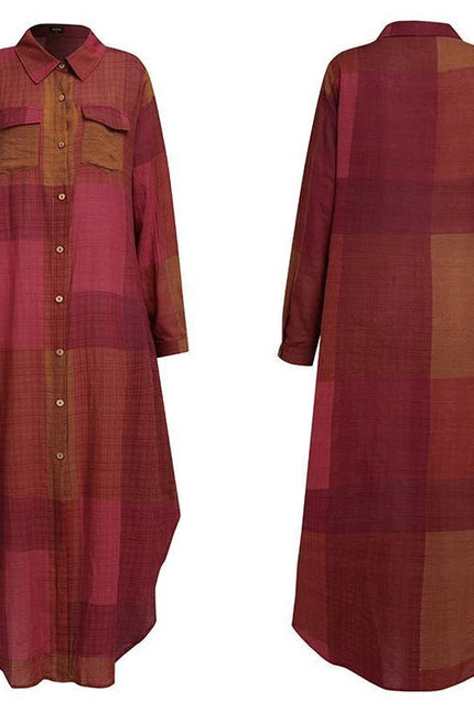 Ladies Plaid Shirt Feeling Relaxed Daily Long Dress