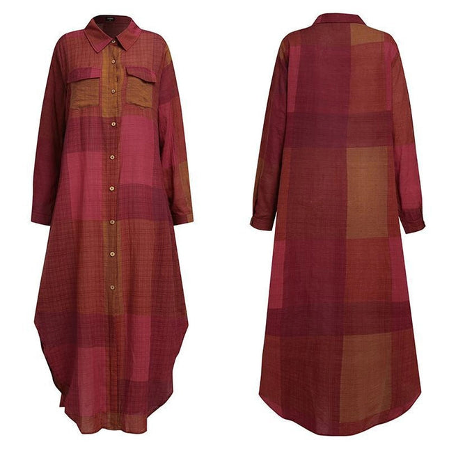 Ladies Plaid Shirt Feeling Relaxed Daily Long Dress