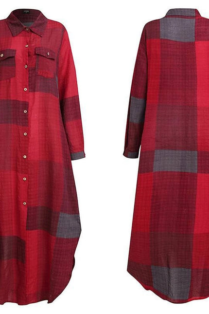 Ladies Plaid Shirt Feeling Relaxed Daily Long Dress