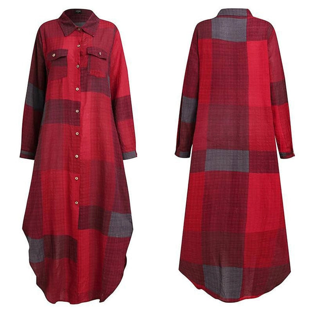 Ladies Plaid Shirt Feeling Relaxed Daily Long Dress