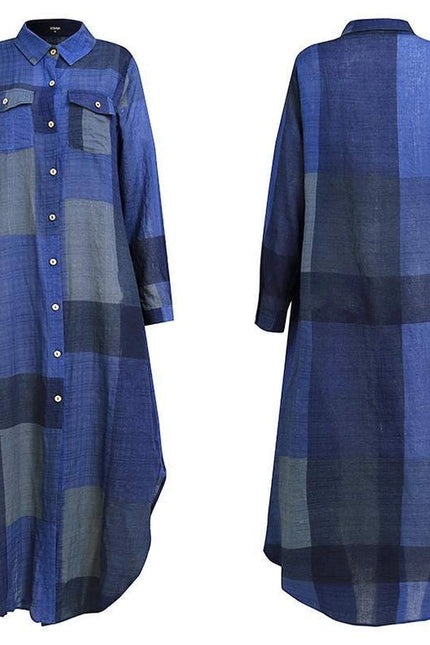 Ladies Plaid Shirt Feeling Relaxed Daily Long Dress