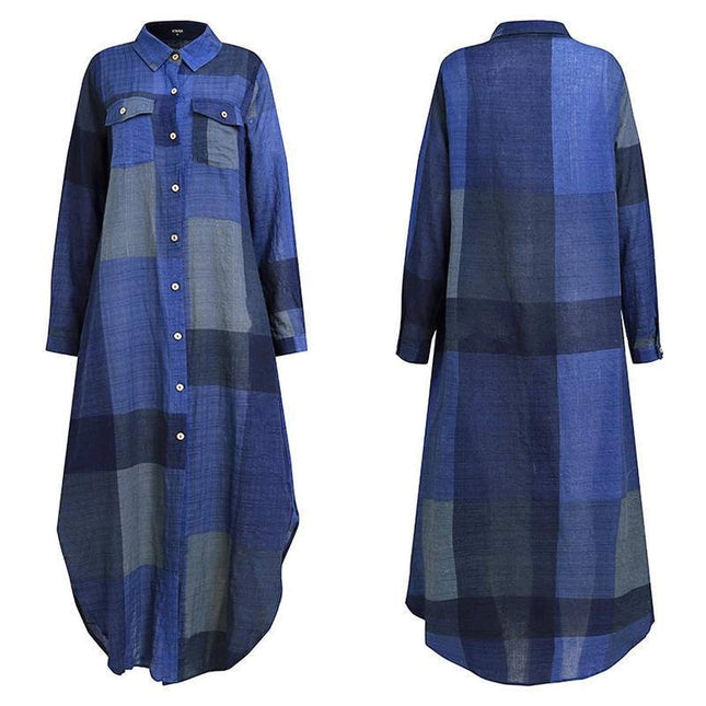 Ladies Plaid Shirt Feeling Relaxed Daily Long Dress