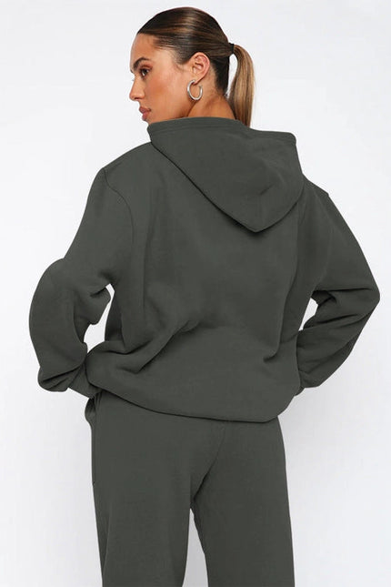 Ladies Solid Color Hoodie and Pants Sets Dark Grey