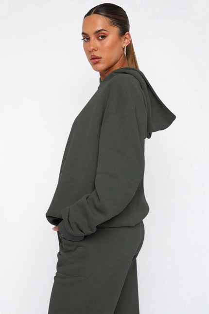 Ladies Solid Color Hoodie and Pants Sets Dark Grey