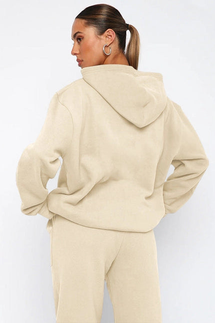 Ladies Solid Color Hoodie and Pants Sets Ivory