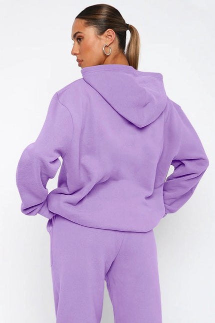 Ladies Solid Color Hoodie and Pants Sets Lavender