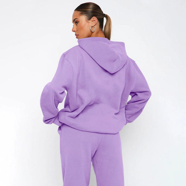 Ladies Solid Color Hoodie and Pants Sets Lavender