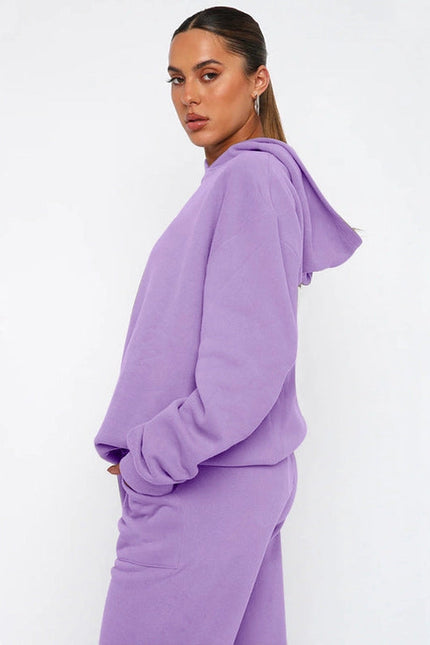 Ladies Solid Color Hoodie and Pants Sets Lavender