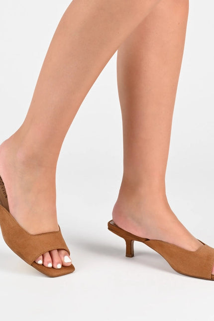 Larna Peep Toe Kitten Heels in Faux Suede