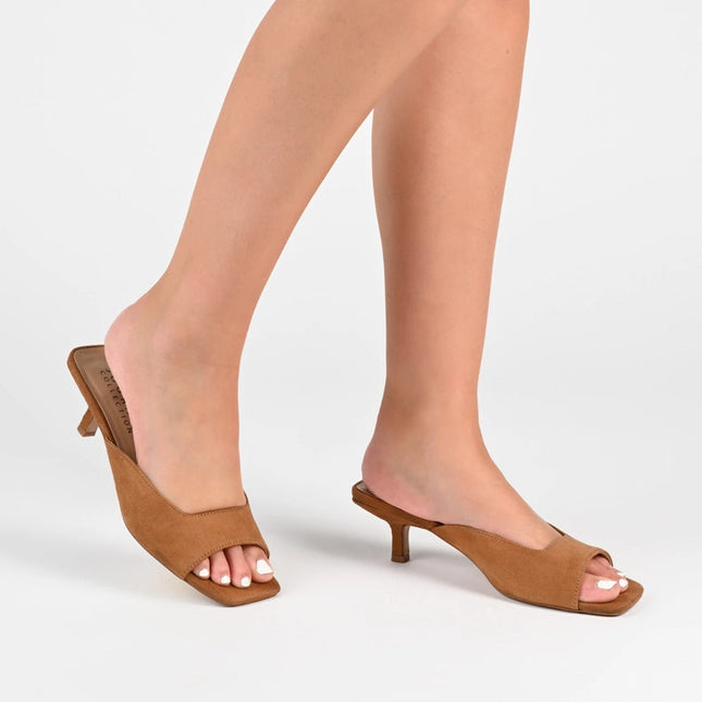 Larna Peep Toe Kitten Heels in Faux Suede