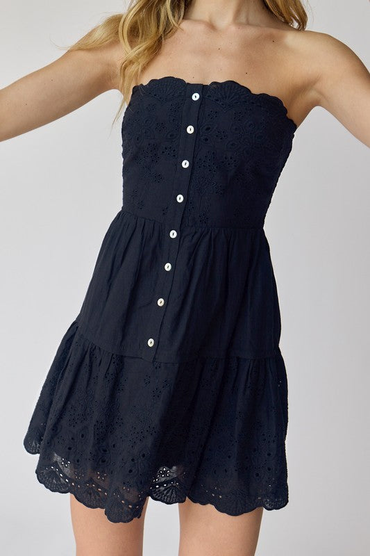 Leah Strapless Eyelet Mini Dress-Dress-Papermoon-Urbanheer