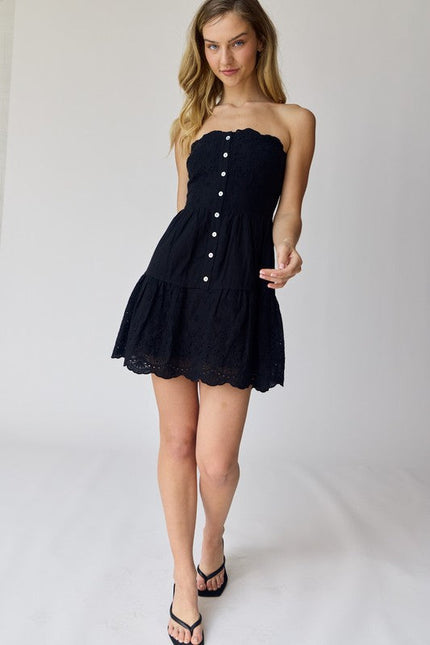 Leah Strapless Eyelet Mini Dress-Dress-Papermoon-Urbanheer