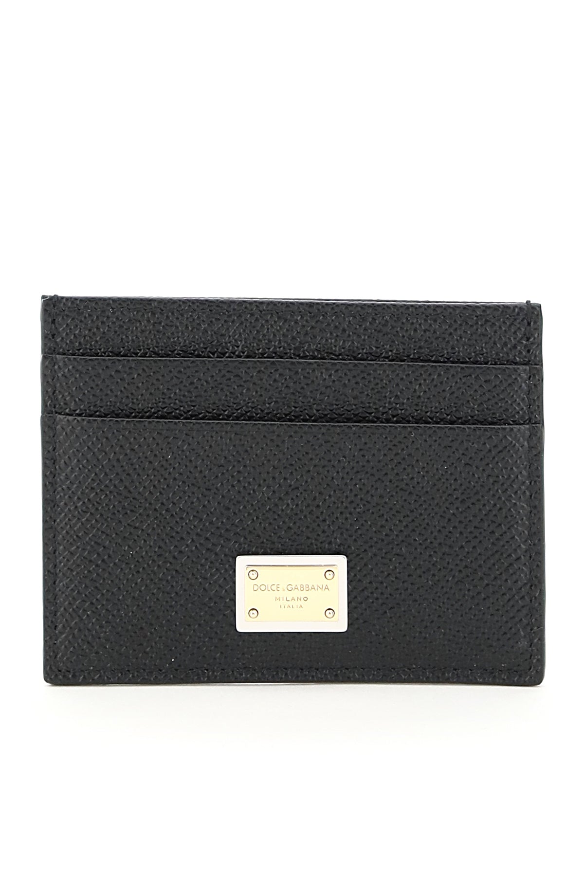 Leather Card Holder With Logo Plaque-women > accessories > wallets and small leather goods > card holders-Dolce & Gabbana-os-Nero-Urbanheer